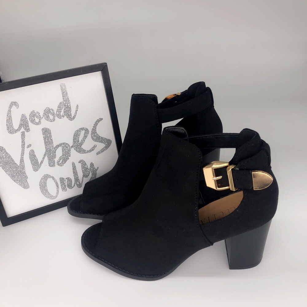 Black Peep toe Bootie Block Heel - Picture 5 of 5